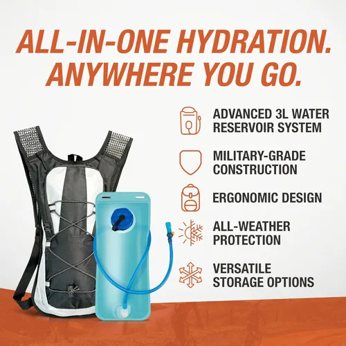 Vista 3 de Mochila de hidratación de grado militar, paquete de depósito de agua de 3 litros con tubo de flujo aislado, equipo táctico al aire libre