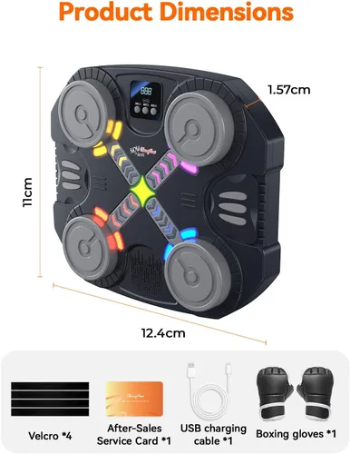 Vista 4 de Music Boxing Wall Machine for Adults & Kids with Led Light & Boxing Gloves 4 puntos de golpe - niños 3+