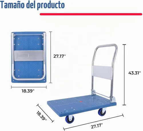 Vista 5 de Carrito pequeño de plataforma plana de 380 libras, carrito de plataforma plegable con ruedas giratorias, camión de mano con plataforma móvil