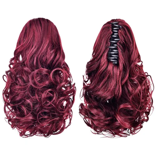 Vista 16 de Extensiones de cola de caballo, extensiones de cabello de cola de caballo con clip de garra marrón oscuro para mujer, pieza de cabello rizado