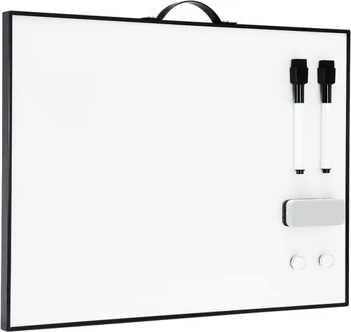 Vista 8 de TSJ OFFICE Pizarra blanca pequeña, pizarra blanca portátil de aluminio negro de 16 x 12 pulgadas, pizarra magnética de borrado en seco con asa, bloc