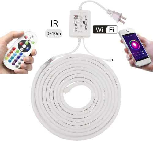 Vista 8 de Luces LED de neón, control remoto inteligente WiFi 110-130V RGB regulable, impermeable, 5050 60 LED/m, compatible con Alexa, Google Home, iOS