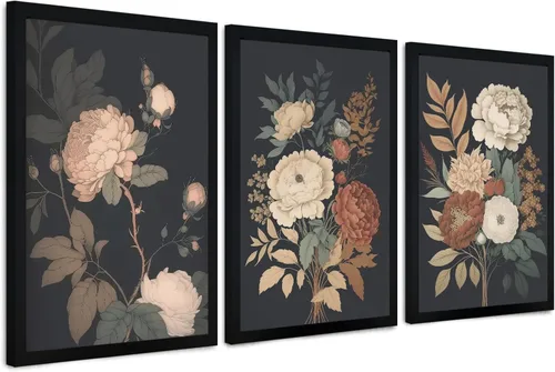 Vista 10 de Krtoni 3 piezas de arte de pared vintage enmarcadas de William Morris, impresiones de lienzo floral abstracto neutro, rústico, bohemio, flores