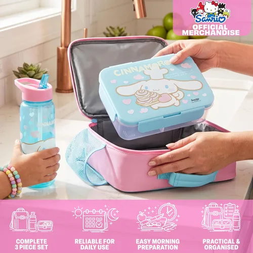 Vista 2 de Get Trend Cinnamoroll Girls Lunch Bag, Bento Box & Water Bottle 3 Piece Set Light Blue/Pink Cinnamoroll