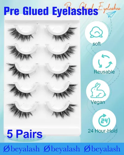 Vista 2 de Pestañas autoadhesivas impermeables, pestañas mitad 10-14mm, 5 pares, aspecto natural, pestañas postizas adhesivas, sin necesidad de pegamento