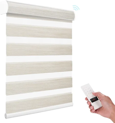 Vista 8 de ACMEART Persianas motorizadas de cebra con control remoto, persianas automáticas de doble capa, persianas eléctricas opacas para oficina en casa