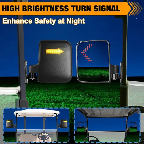 Vista 3 de Espejos laterales para carrito de golf con luz de señal de giro, espejos retrovisores para Club Car EZGO Yamaha Espejos laterales Carrito de golf