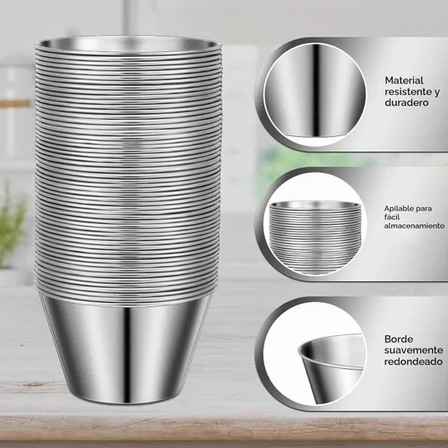 Vista 3 de 60 tazas de salsa de acero inoxidable a granel, 5 onzas, recipientes de metal para salsa, cuencos para condimentos, reutilizables, apilables