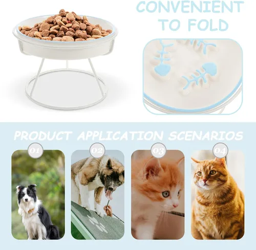 Vista 9 de Mobestech Cuenco de cerámica para gatos de alimentación lenta con soporte elevado, plato elevado antiestrangulamiento para gatos