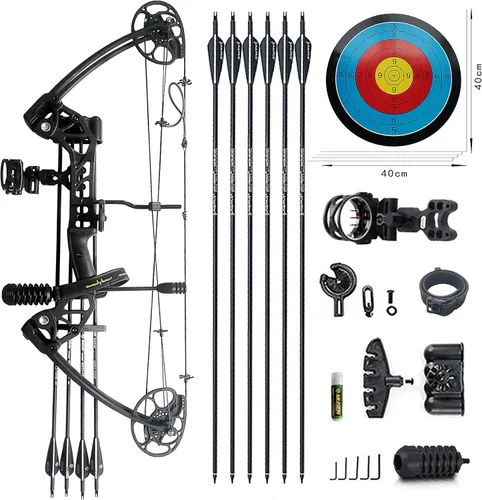 Vista 10 de Arco compuesto con peso de tracción de 0-70 libras para arqueros principiantes y de nivel intermedio, totalmente ajustable de 19.25"-31", con todos