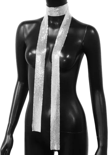 Vista 2 de PartyArt Bufanda de lentejuelas de metal brillante para mujer, bufanda larga con purpurina para fiesta de noche, pañuelo delgado para rave