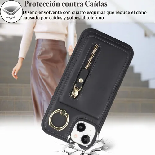 Vista 5 de para iPhone 14 Funda con soporte magnético Magsafe compatible, llavero de cuero PU plegable con soporte desmontable, funda tipo cartera 2-en-1
