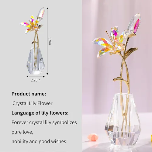 Vista 6 de LONGWIN Flores artificiales de lirio de tigre con jarrón – Estatuillas coleccionables de cristal recubiertas AB floreciendo flor de lirio falso