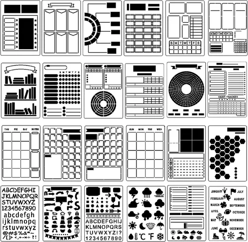 Vista 8 de Zonon Juego de 24 plantillas de plástico para diario, planificador, manualidades, plantillas de bricolaje de alta productividad para crear