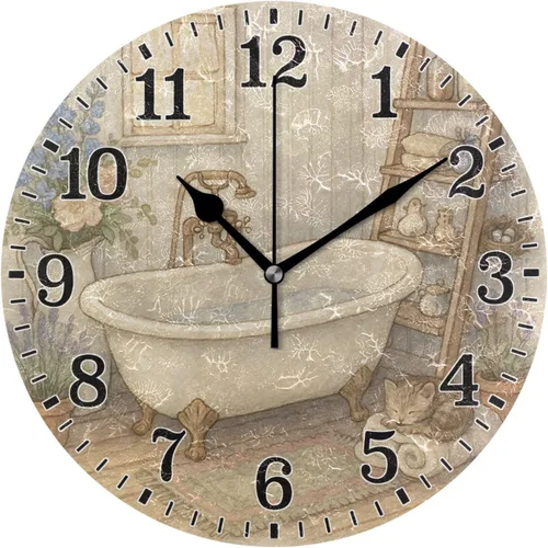 Vista 83 de JUNZAN Reloj de bañera con vino romántico espumoso y velas, reloj de pared silencioso de 10 pulgadas, pequeño reloj redondo, decoración de cocina