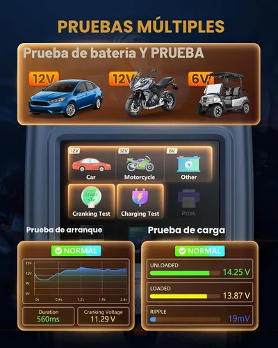 Vista 2 de ANCEL BA101 Plus Probador de Batería de Auto 6V 12V, Probador de Carga 20-2000 CCA, Analizador Digital de Alternador Automotriz, Herramienta