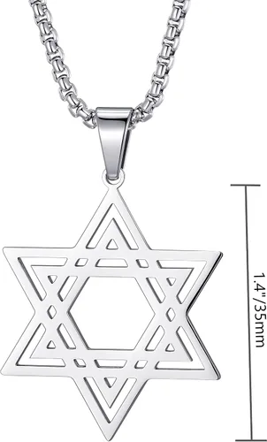 Vista 4 de Collar con colgante de estrella de David para hombre, colgante hexagonal judío de acero inoxidable para hombres