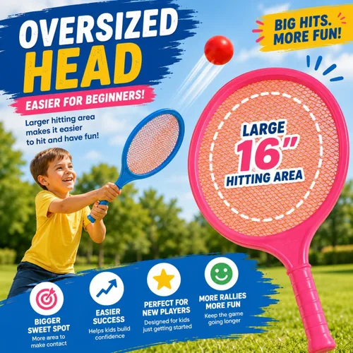 Vista 3 de Juego de raqueta de bádminton para niños, niños pequeños con paletas, pelota y pájaro, para estudiantes de jardín de infantes, deportes al aire