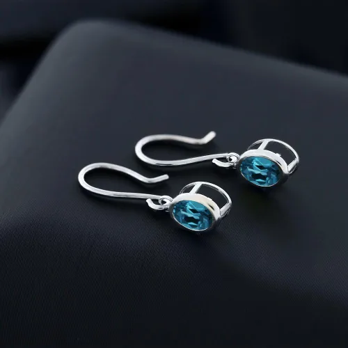 Vista 67 de Gem Stone King Aretes colgantes de plata de ley 925 de 0.276 x 0.197 in con piedra natal ovalada de alambre francés para mujer