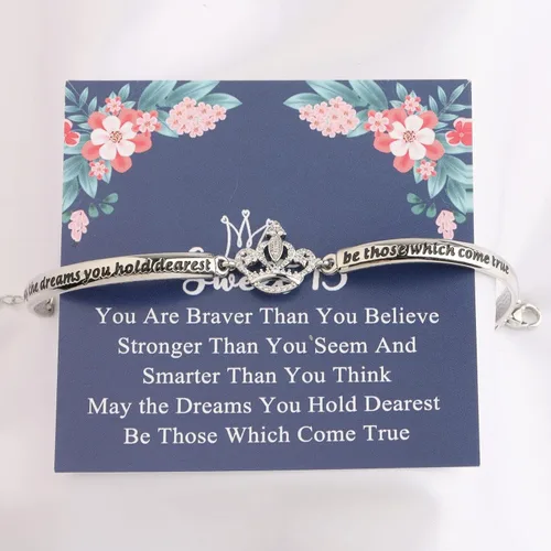 Vista 5 de LQRI Sweet 15 Gifts Girls Sweet 15 Jewelry Quinceañera Gift Princess Crown Bracelet May the Dreams You Hold Quearest Be those which come true