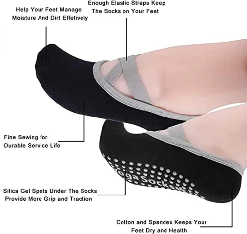 Vista 2 de Calcetines de yoga antideslizantes para mujer, calcetines pegajosos para pilates, barra pura, caminar y bikram fitness calcetines con puños