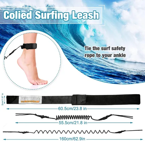 Vista 2 de 2 correas de tabla de surf, correa en espiral, para tabla de remo, para tabla de surf, compatible con SUP Surfing, correa de cuerda de pierna