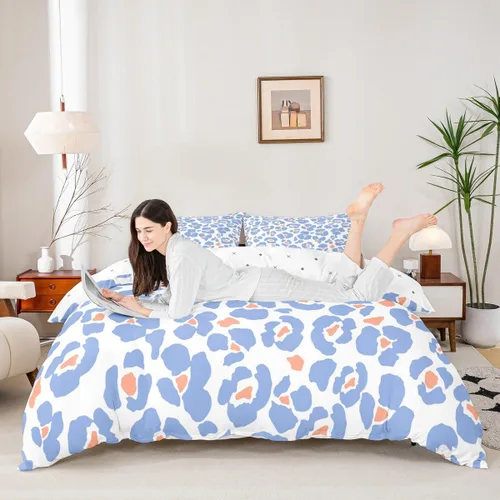 Vista 17 de Juego de funda de edredón con estampado de leopardo abstracto, tamaño individual, juegos de ropa de cama de piel de guepardo negro y gris