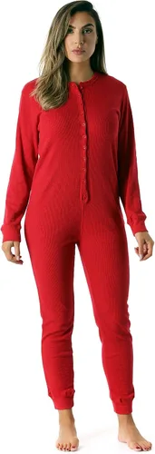 Vista 6 de Pijama térmico de una pieza para mujer, con cuello henley, de #followme Negro