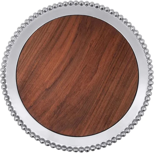 Vista 2 de MARIPOSA Tabla de queso redondo perlado con inserto de madera oscura, plata