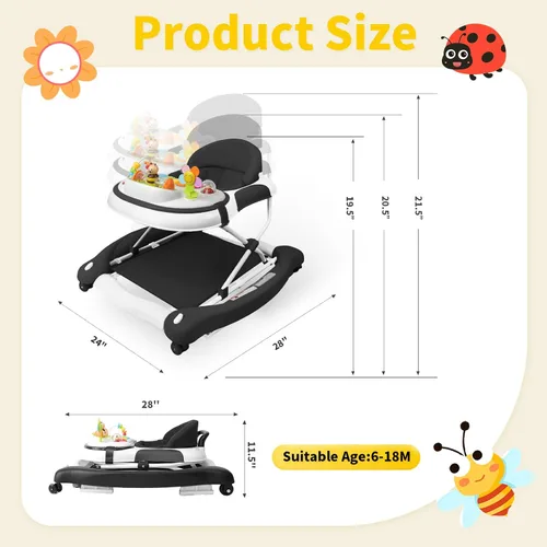 Vista 4 de Andador de bebé 5 en 1, andador con música y luces para bebé niño niña de 6-12 meses, andadores de bebé plegables con ruedas y combo de rebotador