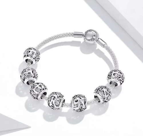 Vista 4 de Presentski - Abalorio de plata de ley 925 para pulseras collar inicial alfabeto calado letras alfabeto alfabeto letras letras A-Z