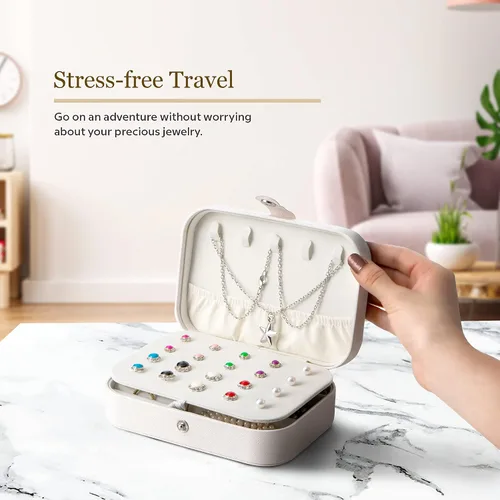 Vista 4 de Hivory Estuche organizador de joyas de viaje, soporte para collares, anillos y aretes, caja pequeña, cajas de joyería compactas para mujeres y niñas