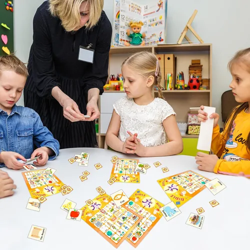 Vista 6 de Juego de bingo para 24 jugadores para niños, juego de bingo bíblico y tarjetas de bingo de Acción de Gracias para actividades familiares, escuela