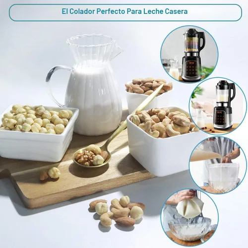 Vista 2 de Bolsa de leche de nuez reutilizable, paquete de 3 bolsas de estopilla de 12 x 10 pulgadas para colar leche de almendra/soja, colador de yogur
