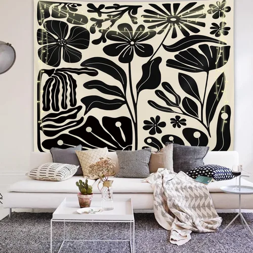 Vista 5 de Yookeb Tapiz negro de flores de Matisse de 59 pulgadas de ancho por 51 pulgadas de alto, para colgar en la pared, hojas abstractas, vintage, arte
