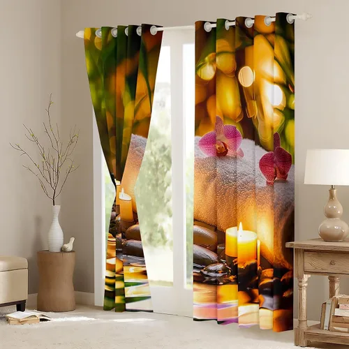 Vista 3 de Cortinas zen de spa, cortinas de ventana de naturaleza muerta para niños, niñas, adolescentes, velas aromáticas, cortinas de tratamiento