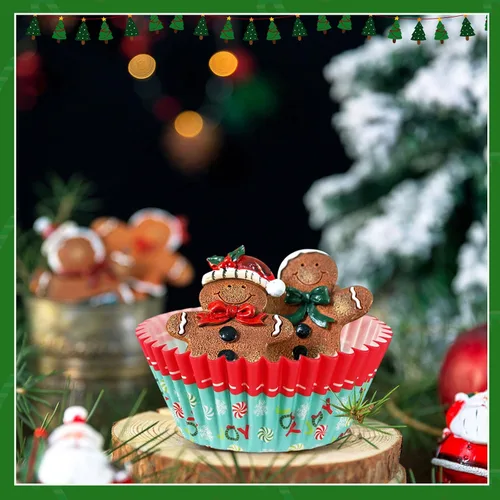 Vista 5 de AUGSUN 800 piezas de mini moldes para cupcakes de Navidad, envolturas para cupcakes con diseños de Santa, muñeco de nieve, bosque, moldes mini