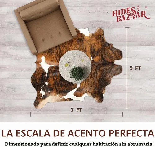 Vista 2 de HIDES BAZAAR Alfombra de Piel de Vaca Atigrada Marrón Premium con Patrón Único Marrón, Negro y Blanco - Alfombras de Piel de Vaca Natural Hechas