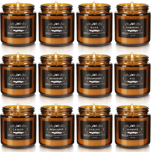 Vista 18 de YOROXRG Juego de 12 velas perfumadas de cera de soja, velas de lata de viaje para el hogar, 3.05 onzas para mamá para Navidad, cumpleaños, Acción