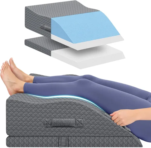 Vista 9 de Almohadas de elevación para pierna después de la cirugía, almohada de cuña ajustable de espuma viscoelástica para lesiones o descanso, almohada