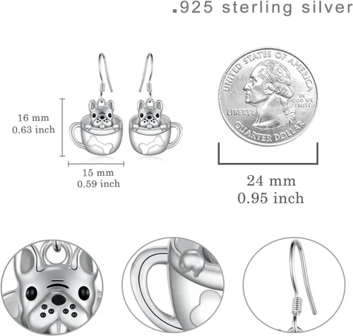 Vista 4 de Aretes colgantes de gato negrocorgischnauzergato de taza de tébulldog francésYorkiePug lindos aretes colgantes de animales para niñas y mujeres