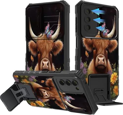Vista 165 de Funda para Samsung Galaxy A13 5G/4G/A04S, Galaxy A13 5G con cubierta de cámara deslizante, funda de doble capa integrada con función atril