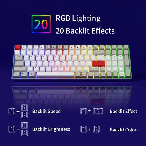 Vista 3 de Newmen GM1000 96% teclado mecánico para juegos Bluetooth inalámbrico2.4Gteclado USB C con cable, teclado mecánico compacto retroiluminado RGB