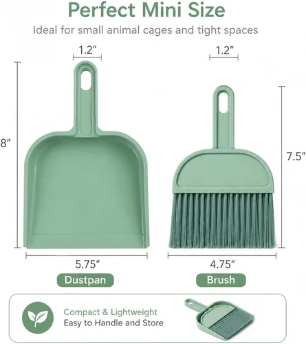 Vista 8 de Rypet Juego de mini recogedor y cepillo para limpieza de jaulas de mascotas pequeñas – Escoba de mano compacta para conejillo de indias, conejo