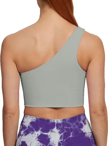 Vista 4 de Aoxjox Brasier deportivo de entrenamiento para mujer, para gimnasio, Olivia, asimétrico, con un hombro, acolchado, para yoga