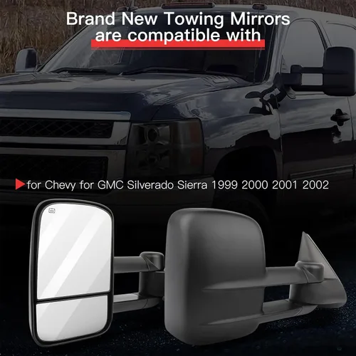 Vista 6 de Espejos de remolque aptos para Chevy para GMC Silverado Sierra 1999 2000 2001 2002 Reemplazo de potencia ajustada, función calefactable, telescópico