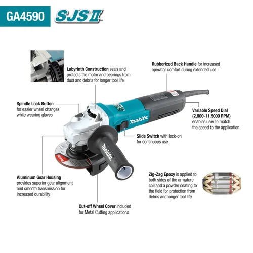 Vista 2 de Makita Amoladora angular de alta potencia GA4590 SJSII de 4-1/2