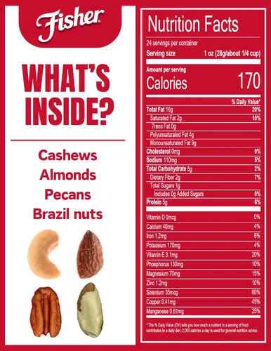 Vista 2 de Fisher Snack Deluxe Mezcla de Frutos Secos, 24 Onzas, Anacardos, Almendras, Nueces Pecanas, Nueces de Brasil, 100% Reciclable, Bocadillos Saludables