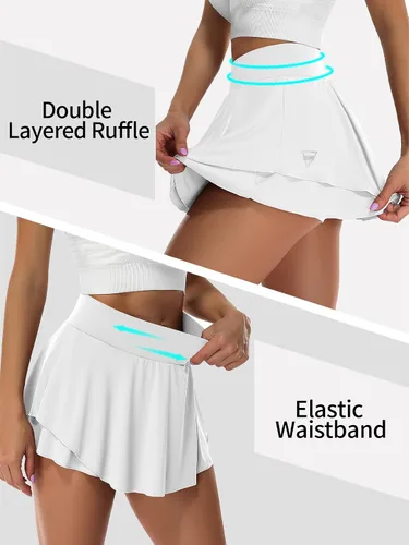 Vista 4 de V FOR CITY Falda deportiva de tenis para mujer, cintura alta con bolsillos cortos, cordón ajustable, para entrenamiento, golf, faldas
