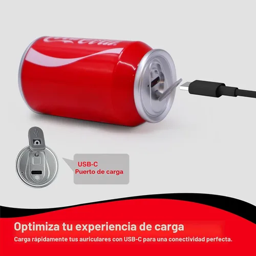 Vista 8 de Auriculares inalámbricos con forma de lata de Coca-Cola – Auriculares Bluetooth 5.0 con micrófono incorporado, compatibilidad con asistente de voz